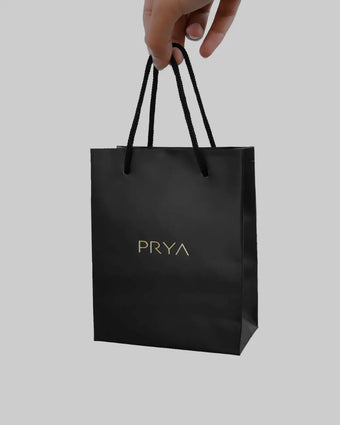 prya black gift bag with logo