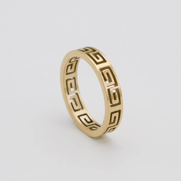 Gold ring with Greek meander pattern.