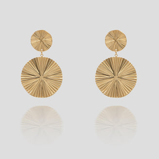 Hina Gold Drop Earrings, crafted in 18k gold plated stainless steel, feature a radiant design that is reminiscent of the sun from prya