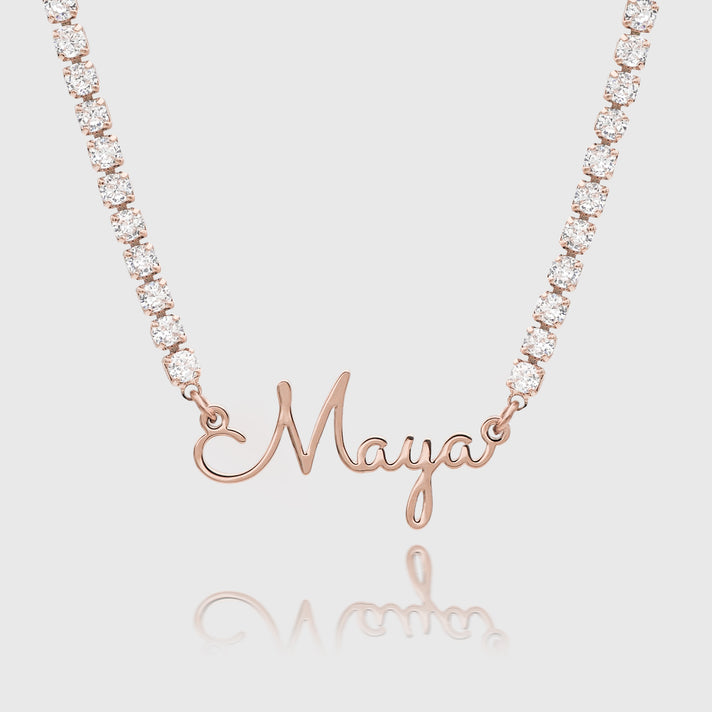 icy london name necklace in rose gold plated from prya