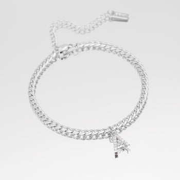 ICY Initial Anklet, cuban chain in silver from prya