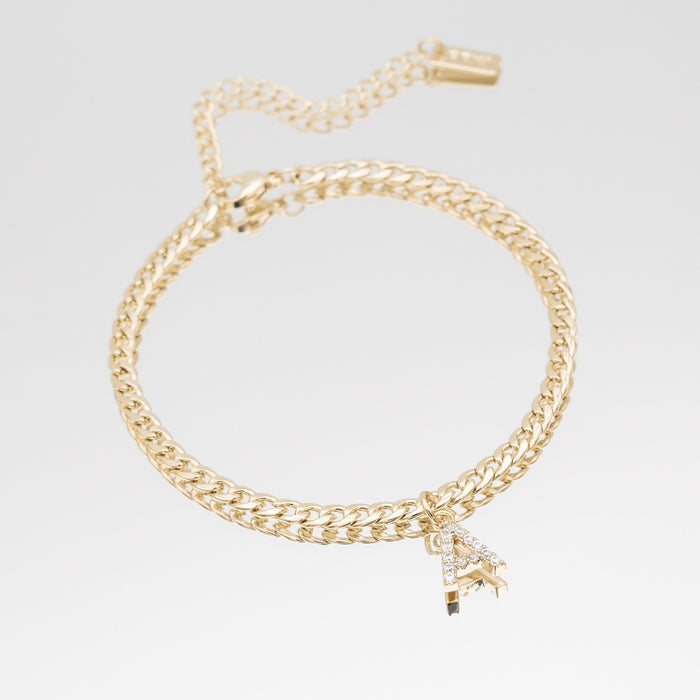 ICY Initial Anklet, cuban chain in gold from prya