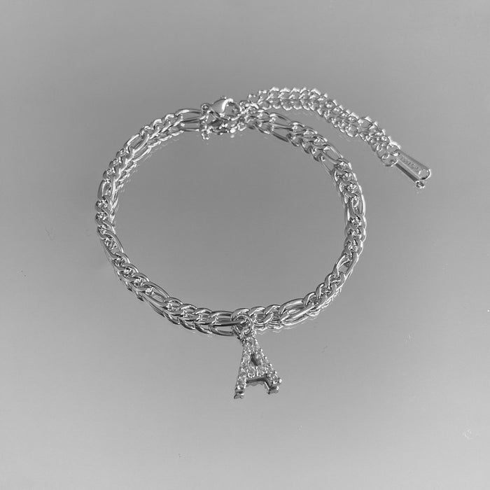 icy Initial Anklet in silver on figaro chain from PRYA Jewellery UK