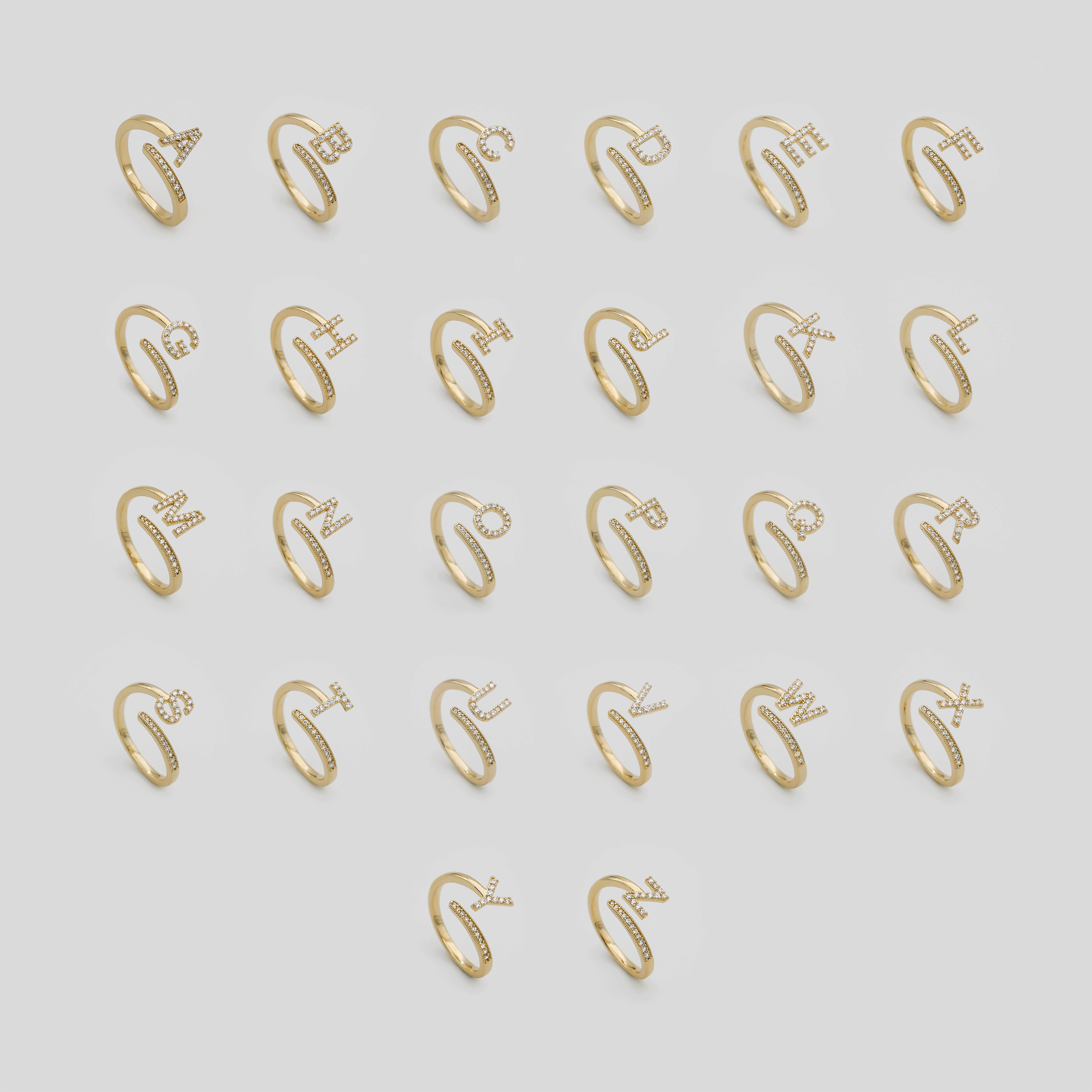 A-Z Gold custom Icy Initial Rings