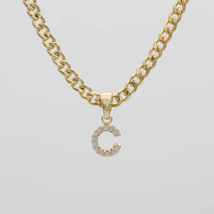 ICY Initial Necklace Cuban, available in Gold or Silver Plated, A-Z initials from Prya