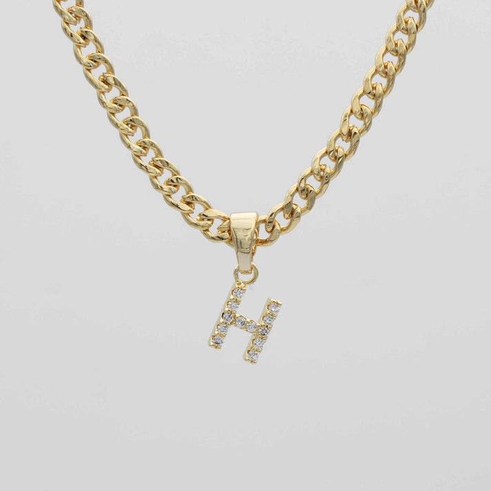 ICY Initial Necklace Cuban, available in Gold or Silver Plated, A-Z initials from Prya