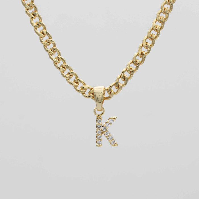 ICY Initial Necklace Cuban, available in Gold or Silver Plated, A-Z initials from Prya