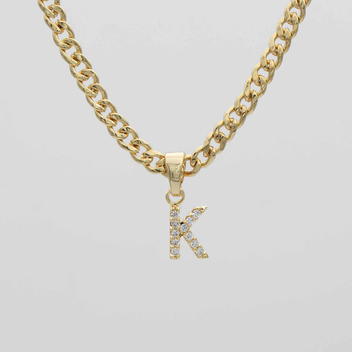 ICY Initial Necklace Cuban, available in Gold or Silver Plated, A-Z initials from Prya