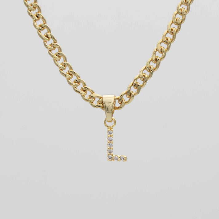 ICY Initial Necklace Cuban, available in Gold or Silver Plated, A-Z initials from Prya