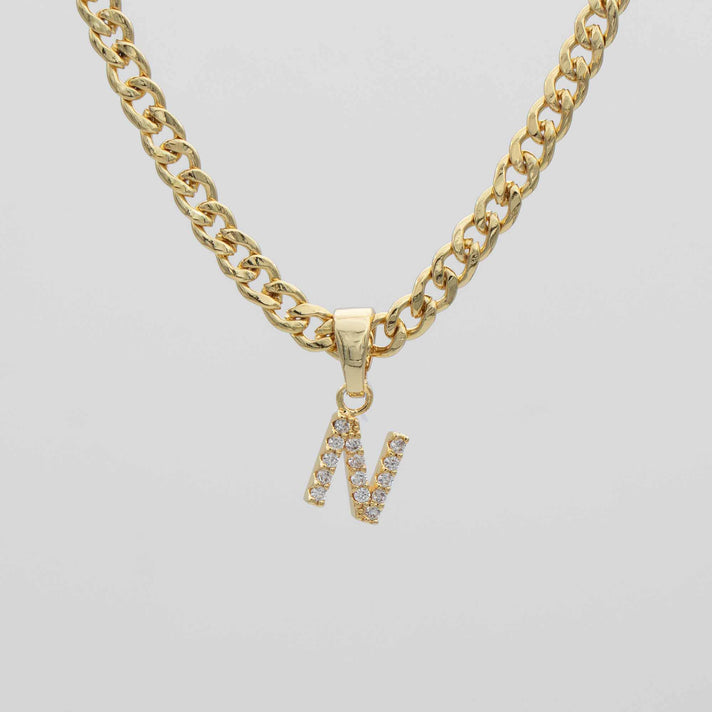 ICY Initial Necklace Cuban, available in Gold or Silver Plated, A-Z initials from Prya