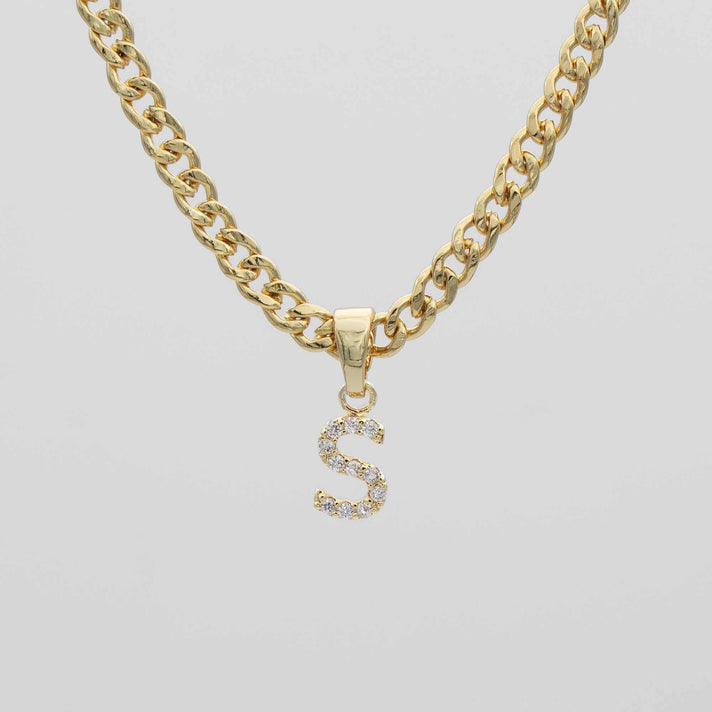 ICY Initial Necklace Cuban, available in Gold or Silver Plated, A-Z initials from Prya