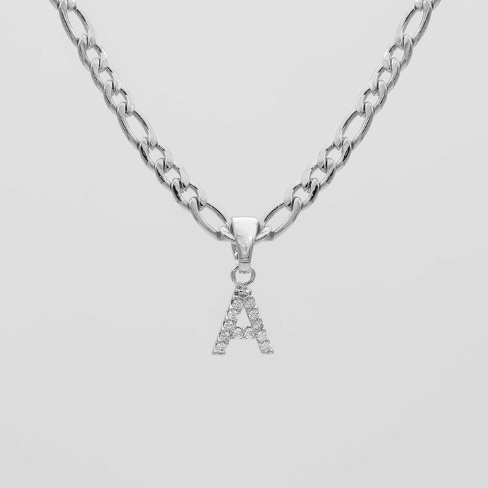 ICY Initial Necklace Figaro, available in Gold or Silver Plated, A-Z initials from Prya