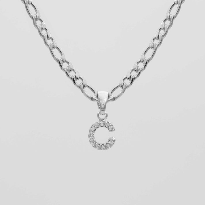 ICY Initial Necklace Figaro, available in Gold or Silver Plated, A-Z initials from Prya
