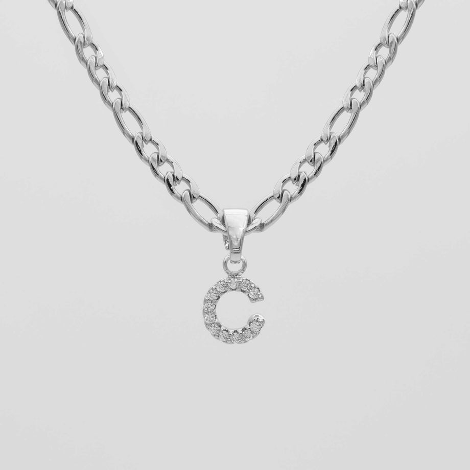 ICY Initial Necklace Figaro, available in Gold or Silver Plated, A-Z initials from Prya