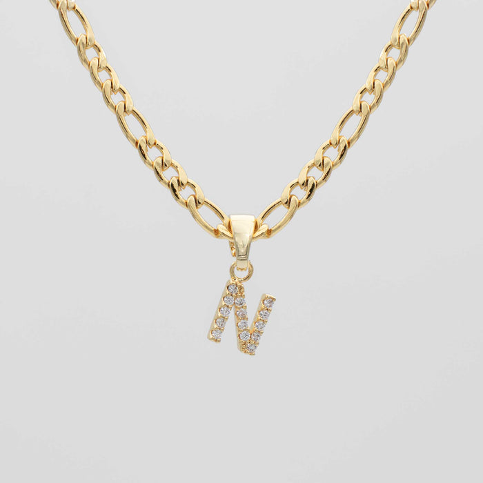 ICY Initial Necklace Figaro, available in Gold or Silver Plated, A-Z initials from Prya