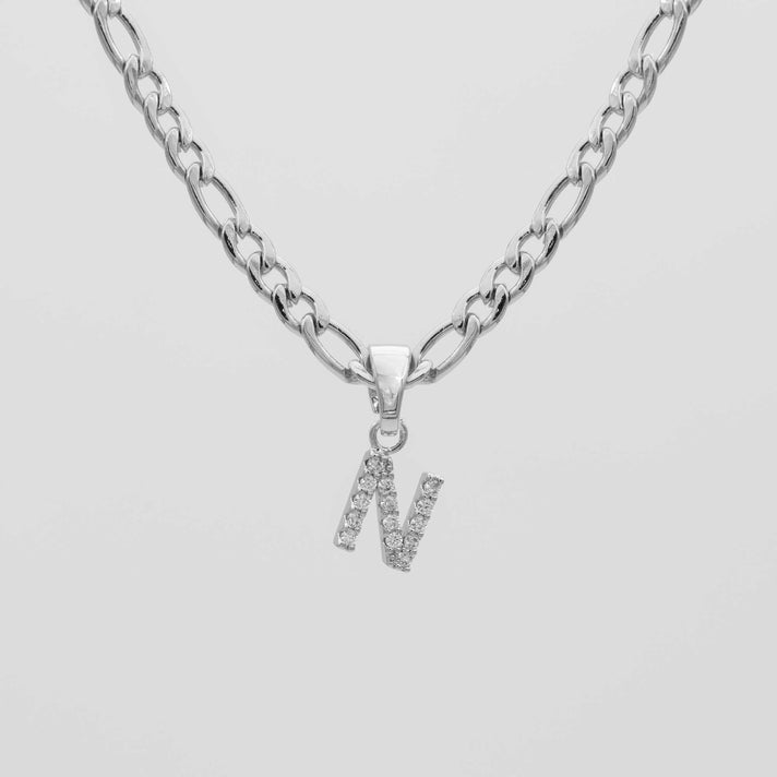 ICY Initial Necklace Figaro, available in Gold or Silver Plated, A-Z initials from Prya
