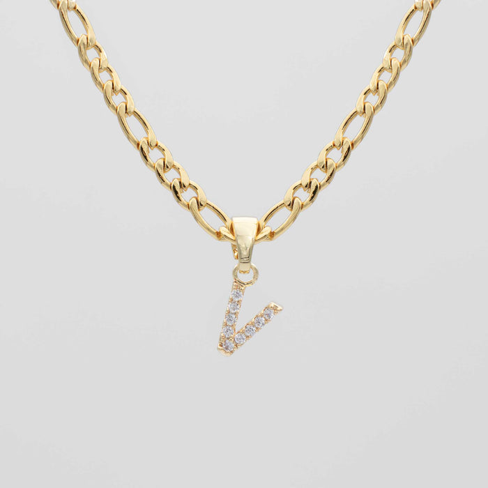 ICY Initial Necklace Figaro, available in Gold or Silver Plated, A-Z initials from Prya