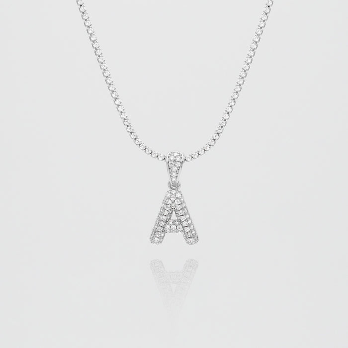 icy mini bubble initial necklace in 18k gold or silver plated, in mini curb, tennis and rope chain from prya