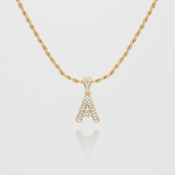 icy mini bubble initial necklace in 18k gold or silver plated, in mini curb, tennis and rope chain from prya