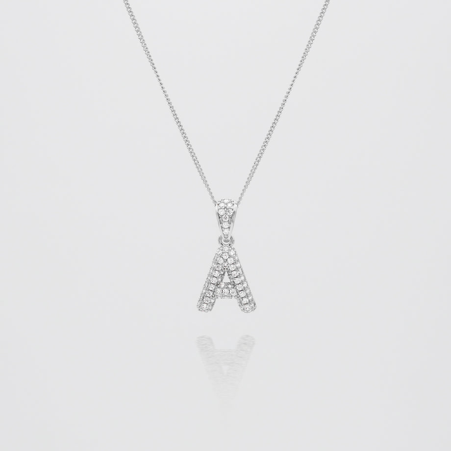 icy mini bubble initial necklace in 18k gold or silver plated, in mini curb, tennis and rope chain from prya