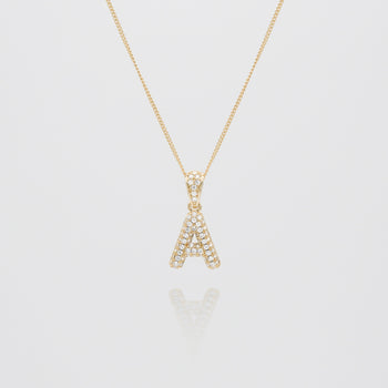 icy mini bubble initial necklace in 18k gold or silver plated, in mini curb, tennis and rope chain from prya