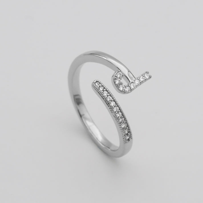 Silver Paved, adjustable Icy initial ring in J