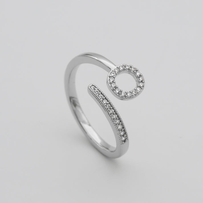 Silver Paved, adjustable Icy initial ring in O