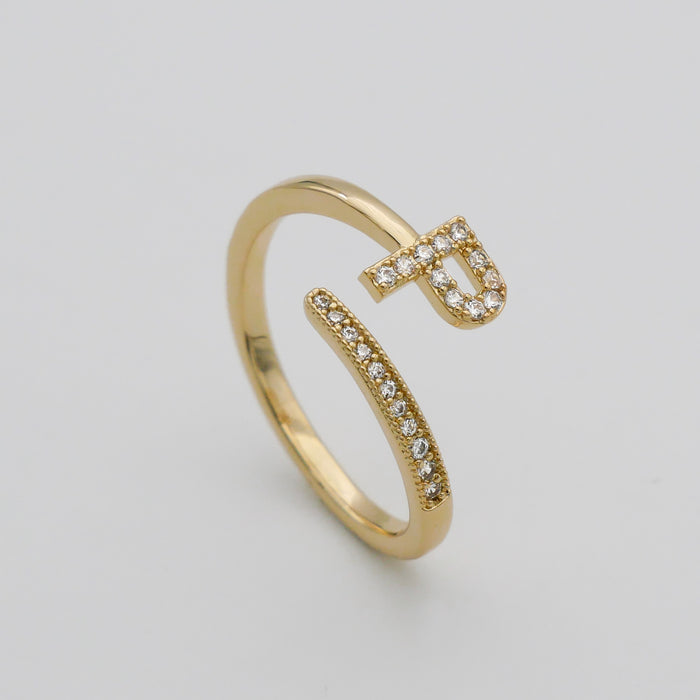 Gold Paved, adjustable Icy initial ring in P