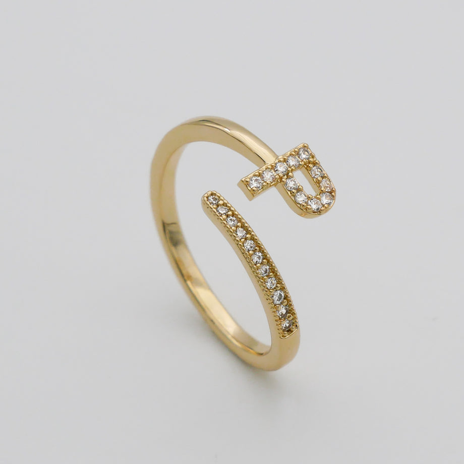 Gold Paved, adjustable Icy initial ring in P