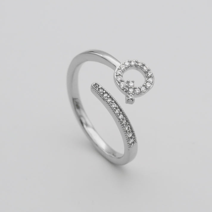 Silver Paved, adjustable Icy initial ring in Q