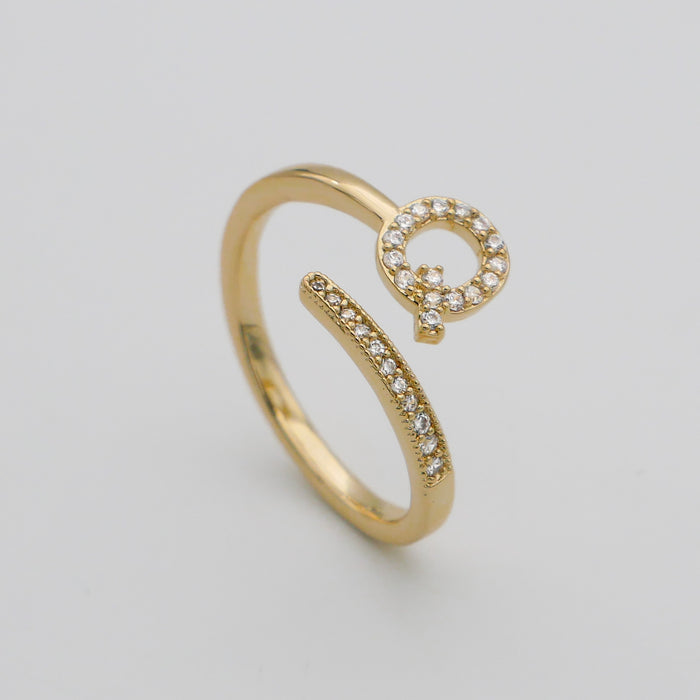 Gold Paved, adjustable Icy initial ring in Q