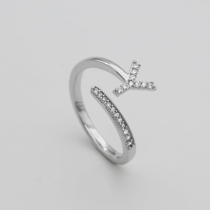 Silver Paved, adjustable Icy initial ring in Y