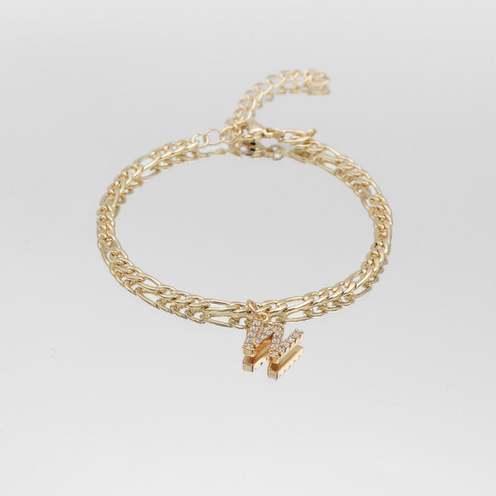 icy Initial Anklet in gold on figaro chain from PRYA Jewellery UK
