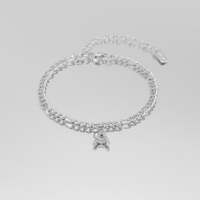 icy Initial Anklet in silver on figaro chain from PRYA Jewellery UK