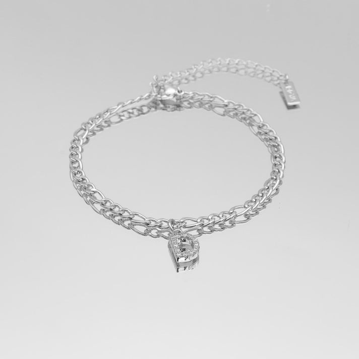 icy Initial Anklet in silver on figaro chain from PRYA Jewellery UK