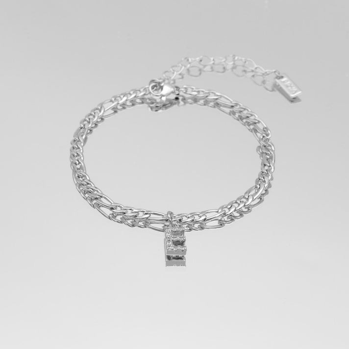 icy Initial Anklet in silver on figaro chain from PRYA Jewellery UK