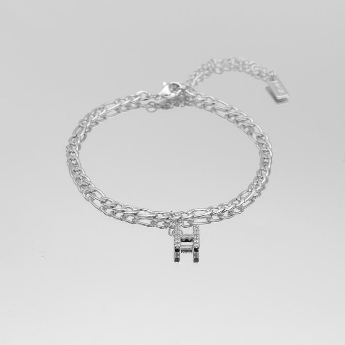 icy Initial Anklet in silver on figaro chain from PRYA Jewellery UK