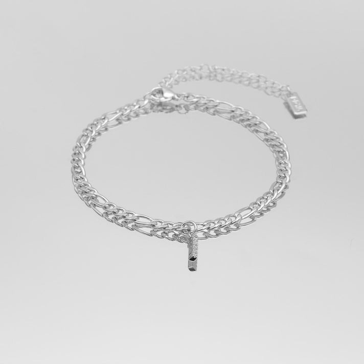 icy Initial Anklet in silver on figaro chain from PRYA Jewellery UK
