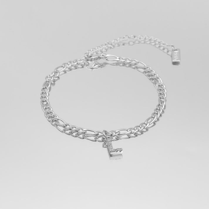 icy Initial Anklet in silver on figaro chain from PRYA Jewellery UK