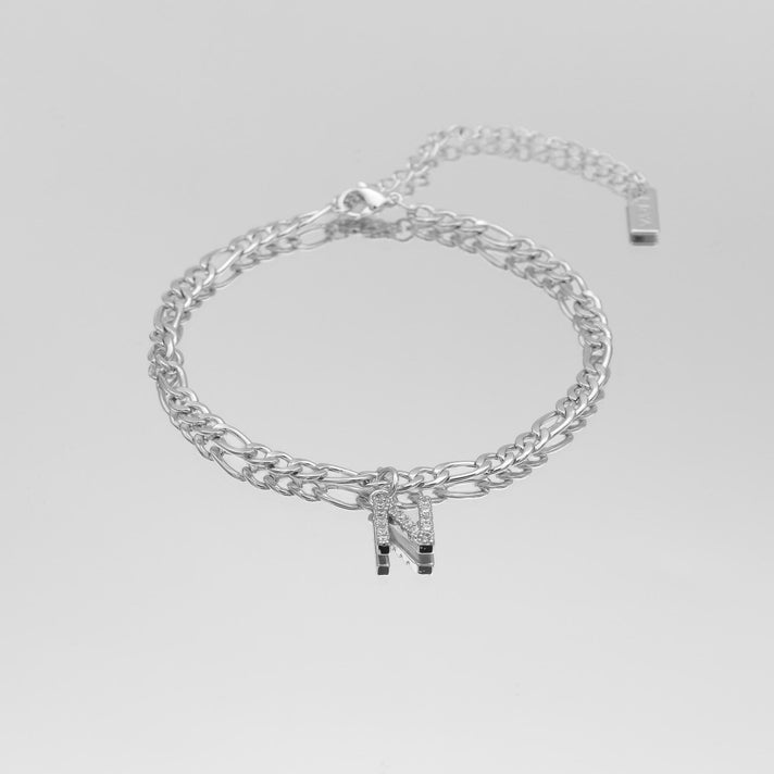 icy Initial Anklet in silver on figaro chain from PRYA Jewellery UK
