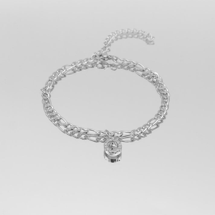 icy Initial Anklet in silver on figaro chain from PRYA Jewellery UK