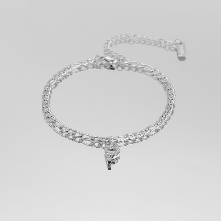 icy Initial Anklet in silver on figaro chain from PRYA Jewellery UK