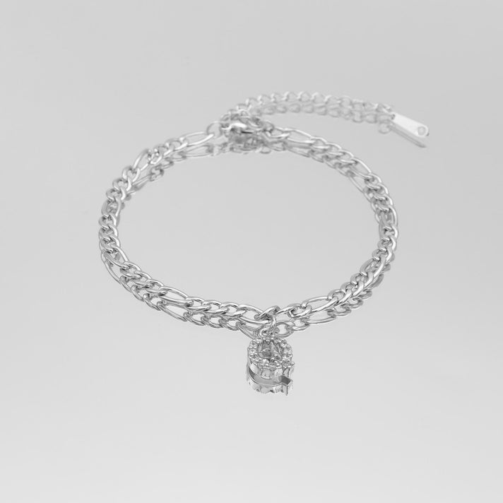 icy Initial Anklet in silver on figaro chain from PRYA Jewellery UK