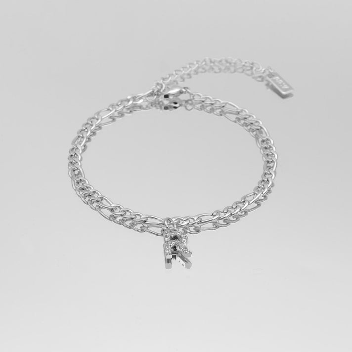 icy Initial Anklet in silver on figaro chain from PRYA Jewellery UK