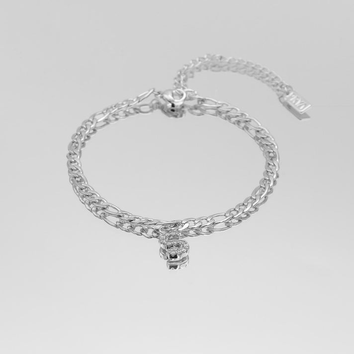icy Initial Anklet in silver on figaro chain from PRYA Jewellery UK