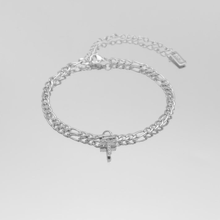 icy Initial Anklet in silver on figaro chain from PRYA Jewellery UK