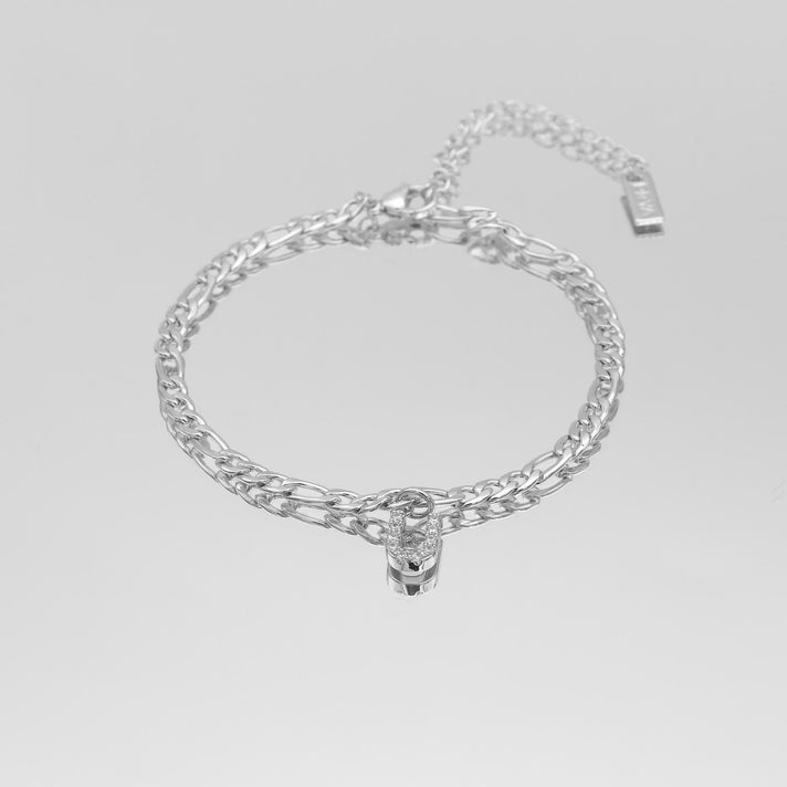 icy Initial Anklet in silver on figaro chain from PRYA Jewellery UK