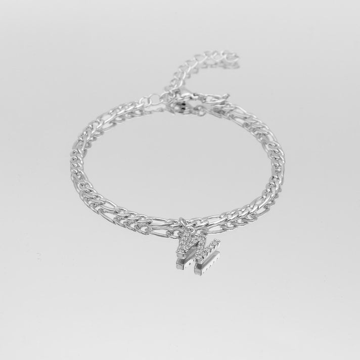 icy Initial Anklet in silver on figaro chain from PRYA Jewellery UK