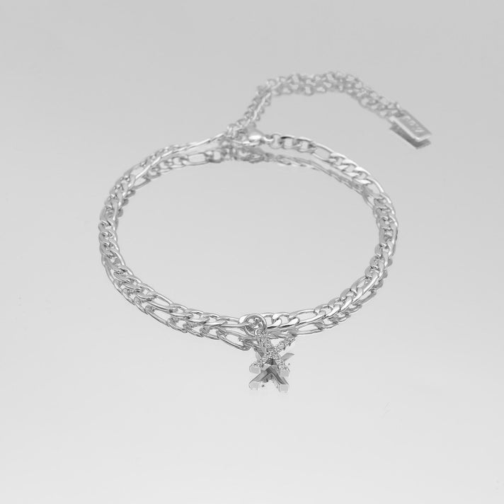 icy Initial Anklet in silver on figaro chain from PRYA Jewellery UK