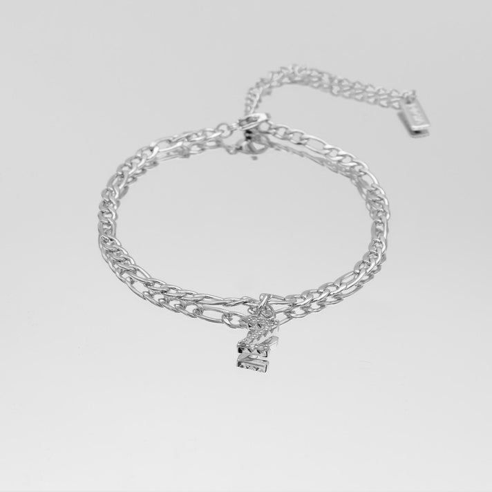 icy Initial Anklet in silver on figaro chain from PRYA Jewellery UK
